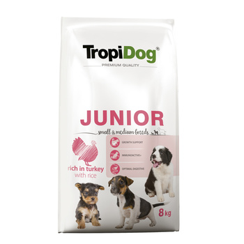 TropiDog Premium JUNIOR S M Turkey Rice 8 kg